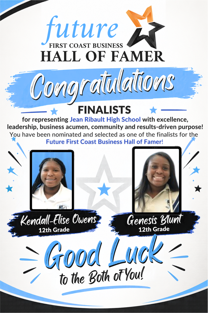Poster congratulates Kendall-Elise Owens and Genesis Blunt as finalists for Future First Coast Business Hall of Famer.