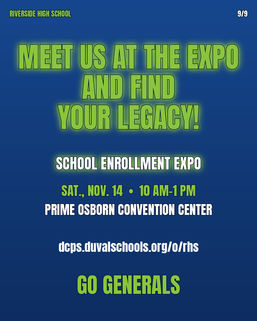Blue poster with white and yellow text. It reads, "Meet us at the Expo and find your legacy!"