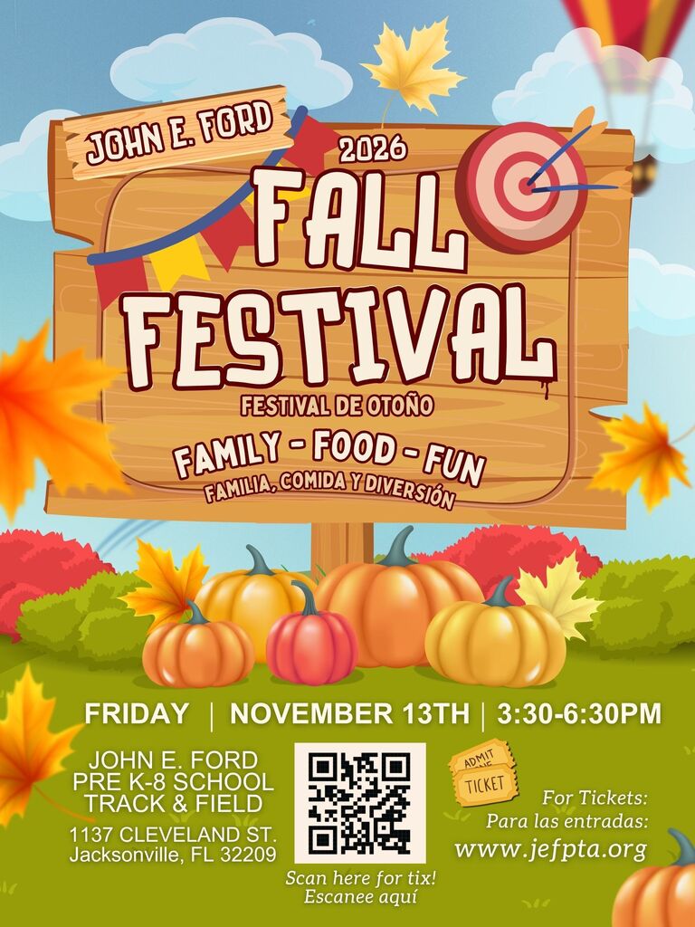 Fall Festival is coming! Get your tickets early! 🎃🍂 Tickets are just $5! To purchase tickets, visit jefpta.org or scan the QR code on the flyer. Join us for an evening of fun, games, and community celebration. Family and friends are welcome!