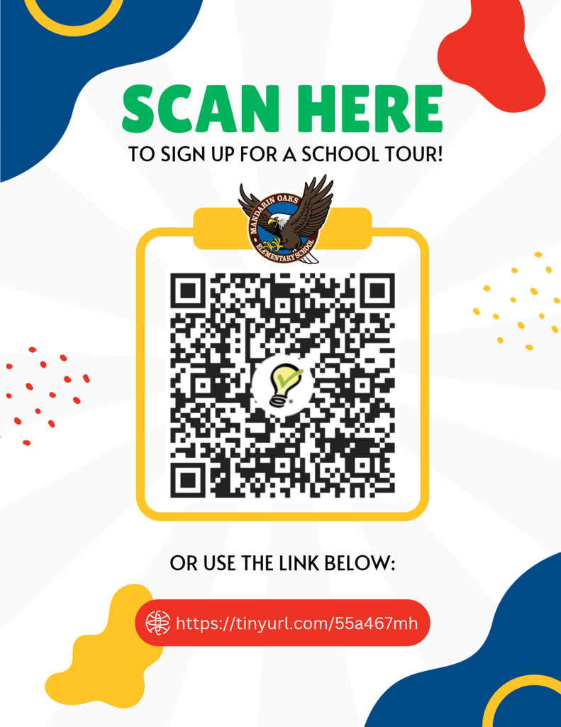 A flyer with blue, white, and yellow background. It includes a QR code, a link, and a graphic of an eagle.