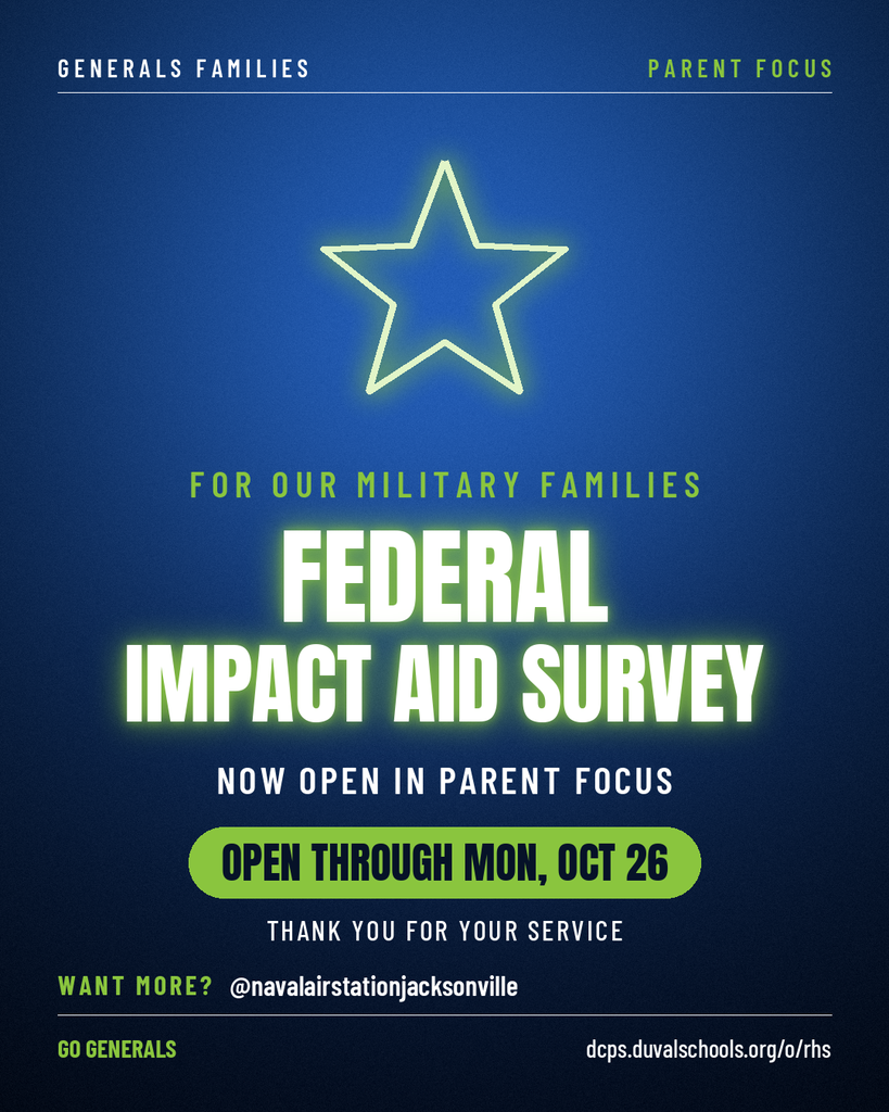 Blue background with white star. Text reads: "Federal Impact Aid Survey. Now open in Parent Focus."