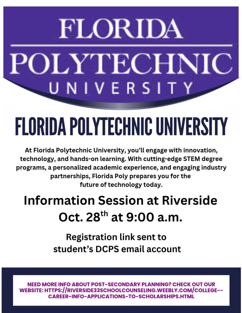 Purple and white poster with "Florida Polytechnic University" text. A session date and time is listed.