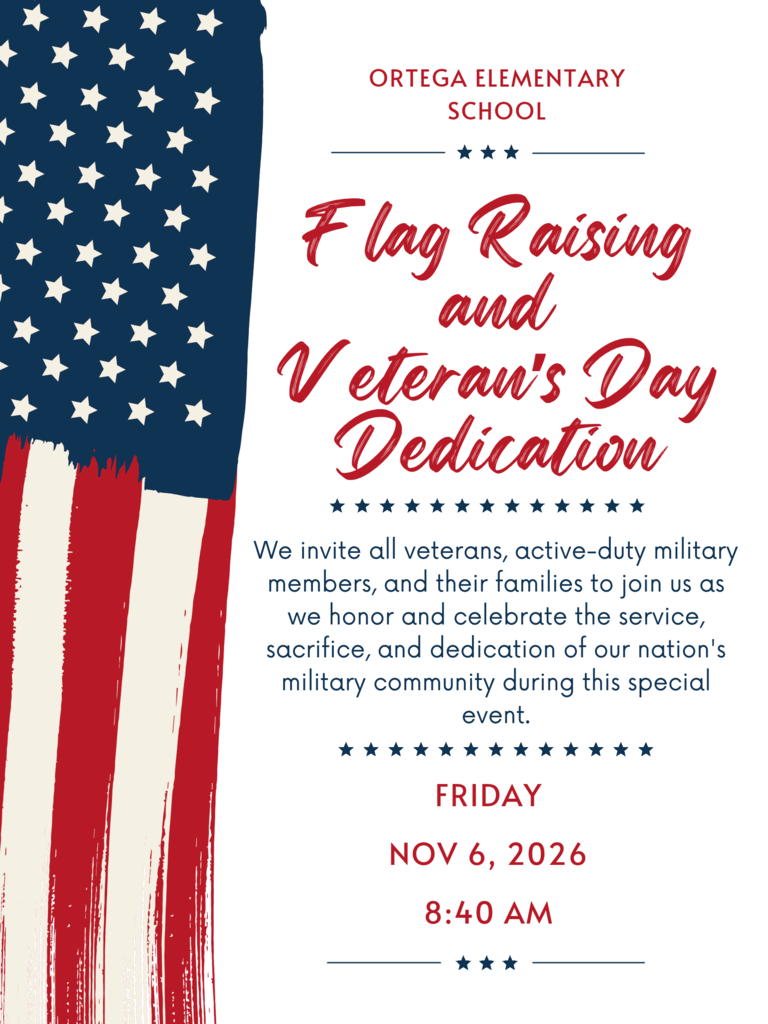 Invitation for flag raising and Veteran's Day dedication. American flag on the left. Date and time at bottom.