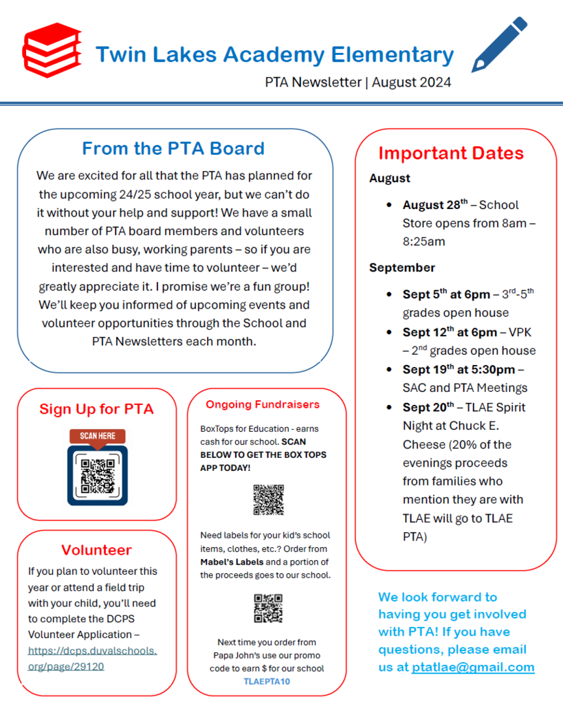 August PTA Newsletter in English