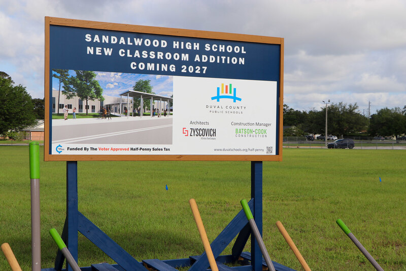 Sign and shovels at Sandalwood High School