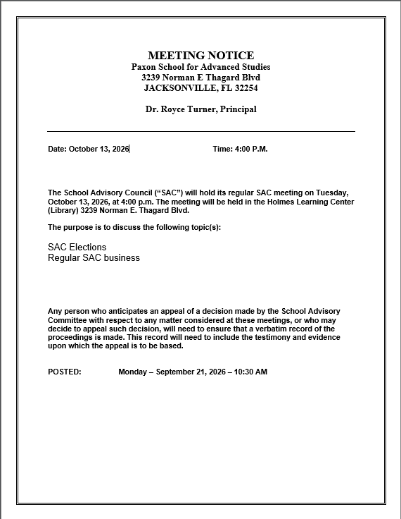 October 2026 SAC Meeting Notice