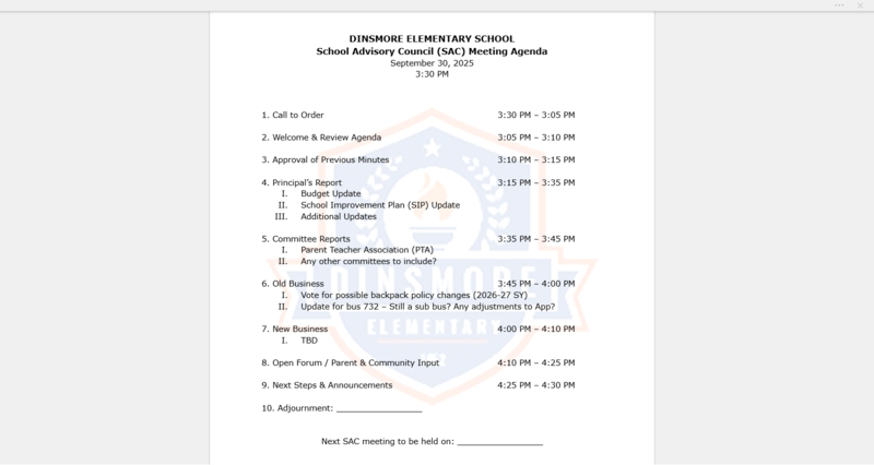 SAC Agenda