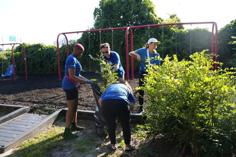 Volunteers at the playground