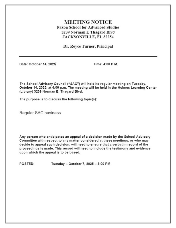 October 2025 Meeting notice