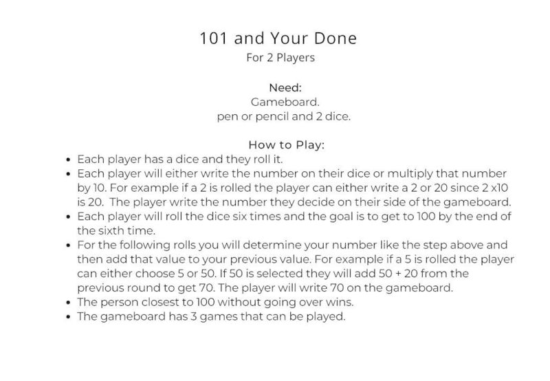 101 and Your Done Directions