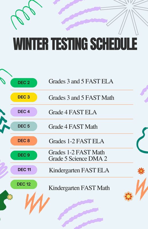 Winter Testing Schedule