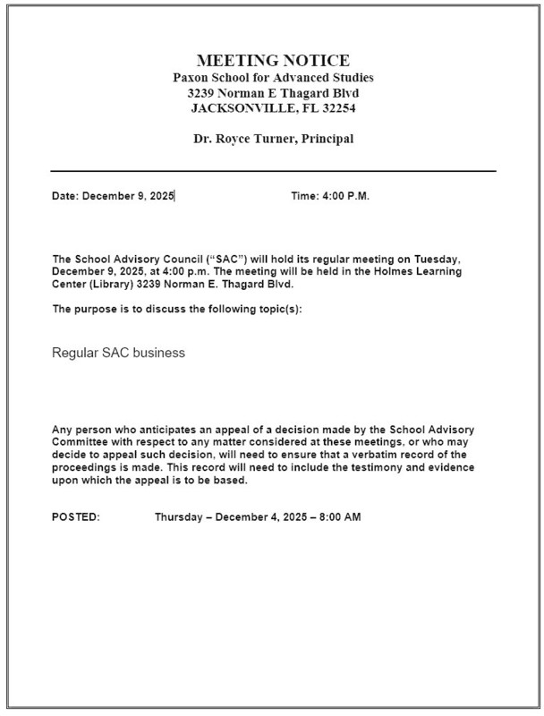 December 2025 Meeting notice