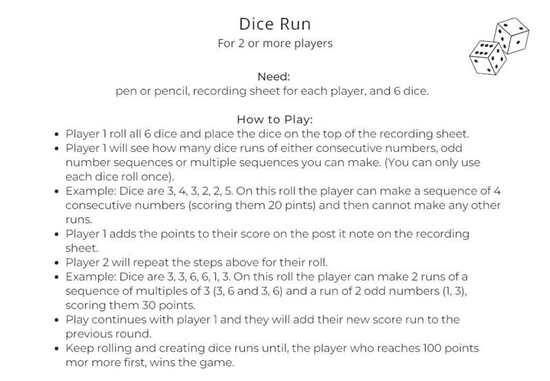 Dice Run Directions