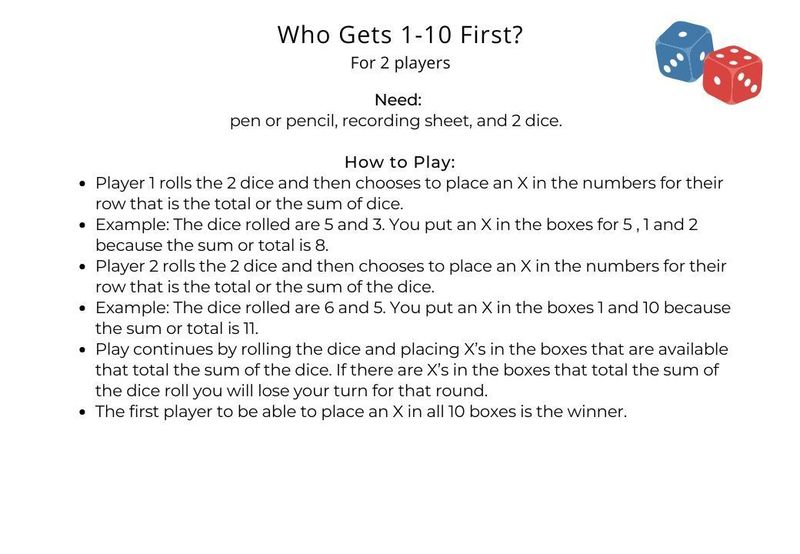 Who Gets 1 -10 First? Directions