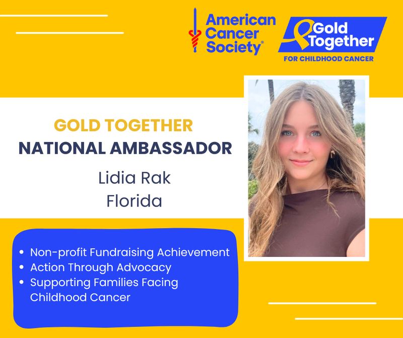 An American Cancer Society Gold Together National Ambassador seal depicting Lidia Ray