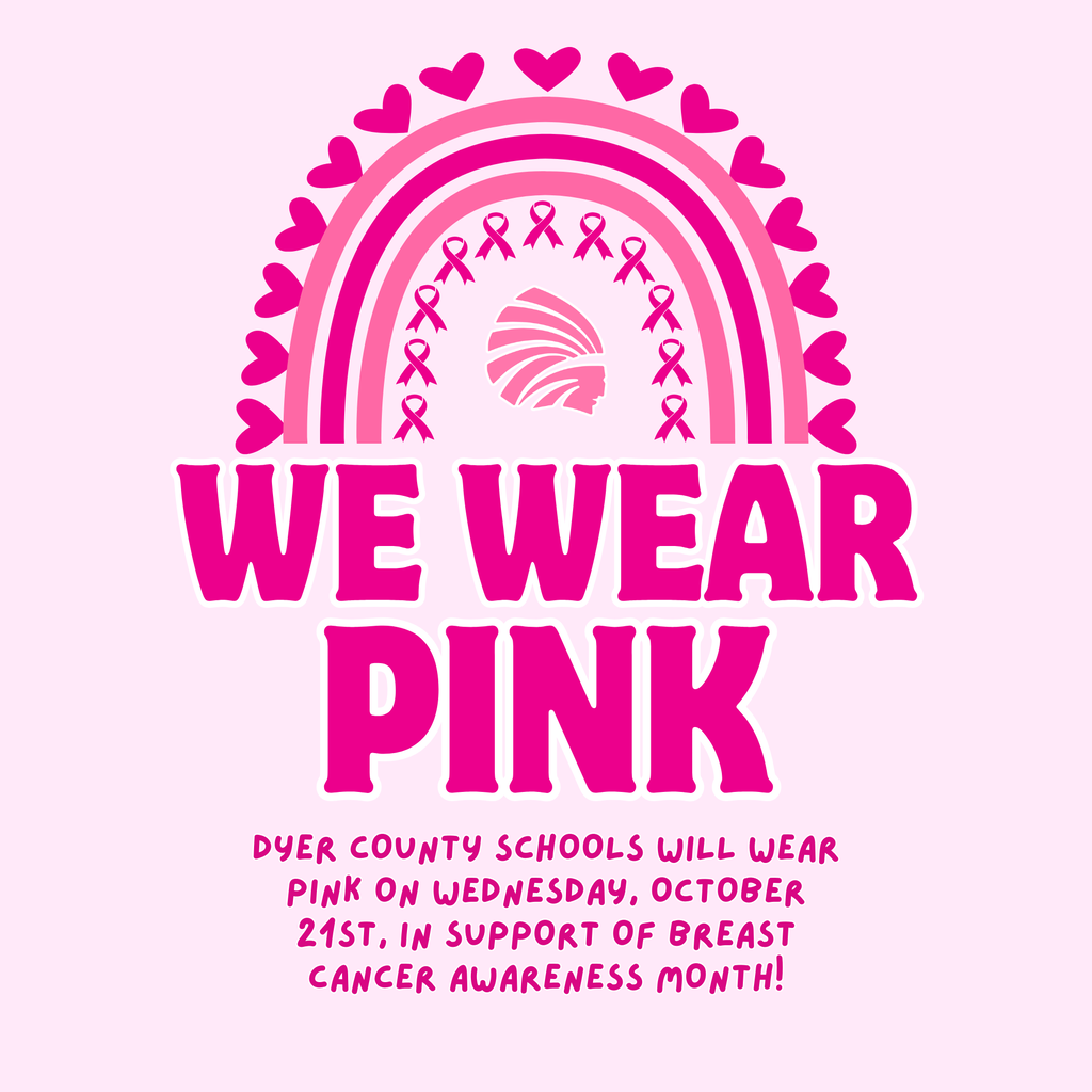 🎀🩷 REMINDER: PINK OUT DAY IS TOMORROW! Dyer County Schools is going PINK tomorrow, Wednesday, October 21st, in recognition of Breast Cancer Awareness Month! We encourage all students, faculty, and staff to wear pink as we show our support for those affected by breast cancer! 🩷