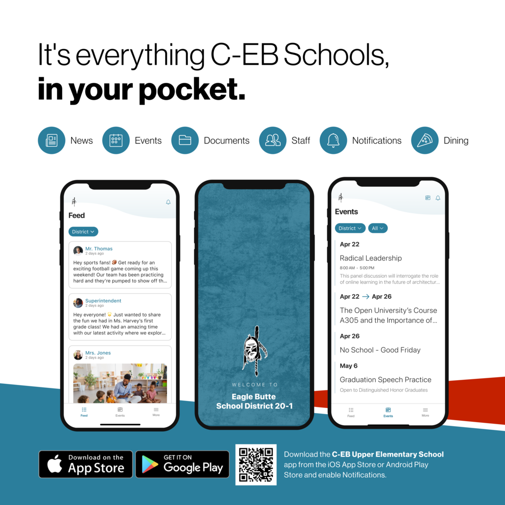 It's everything C-EB Schools, in your pocket.  News Events Documents Staff Dining Notifications Download the district's app from the ios app store or android play store and enable notifications (pictures of the app)