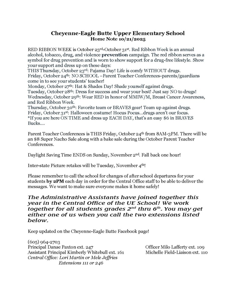 🔵⚪️🔴C-EB Upper Elementary Home Note 10/21/25 🔵⚪️🔴