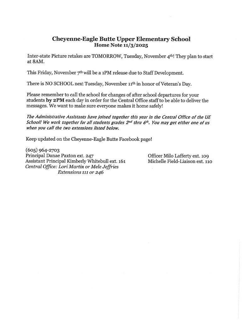 🔵⚪️🔴C-EB Upper Elementary Home Note 11/03/25 🔵⚪️🔴