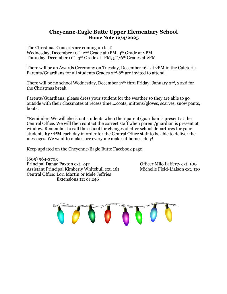 🔴⚪️🔵C-EB Upper Elementary Home Note 12/04/25 🔴⚪️🔵