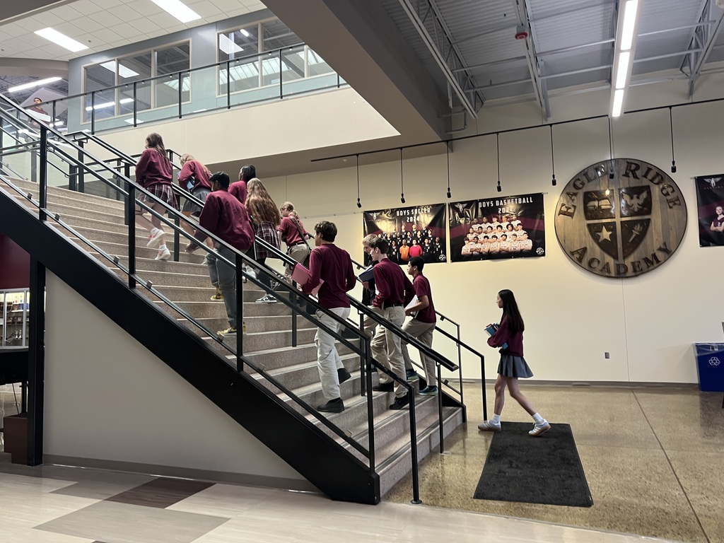 students climbing stairs