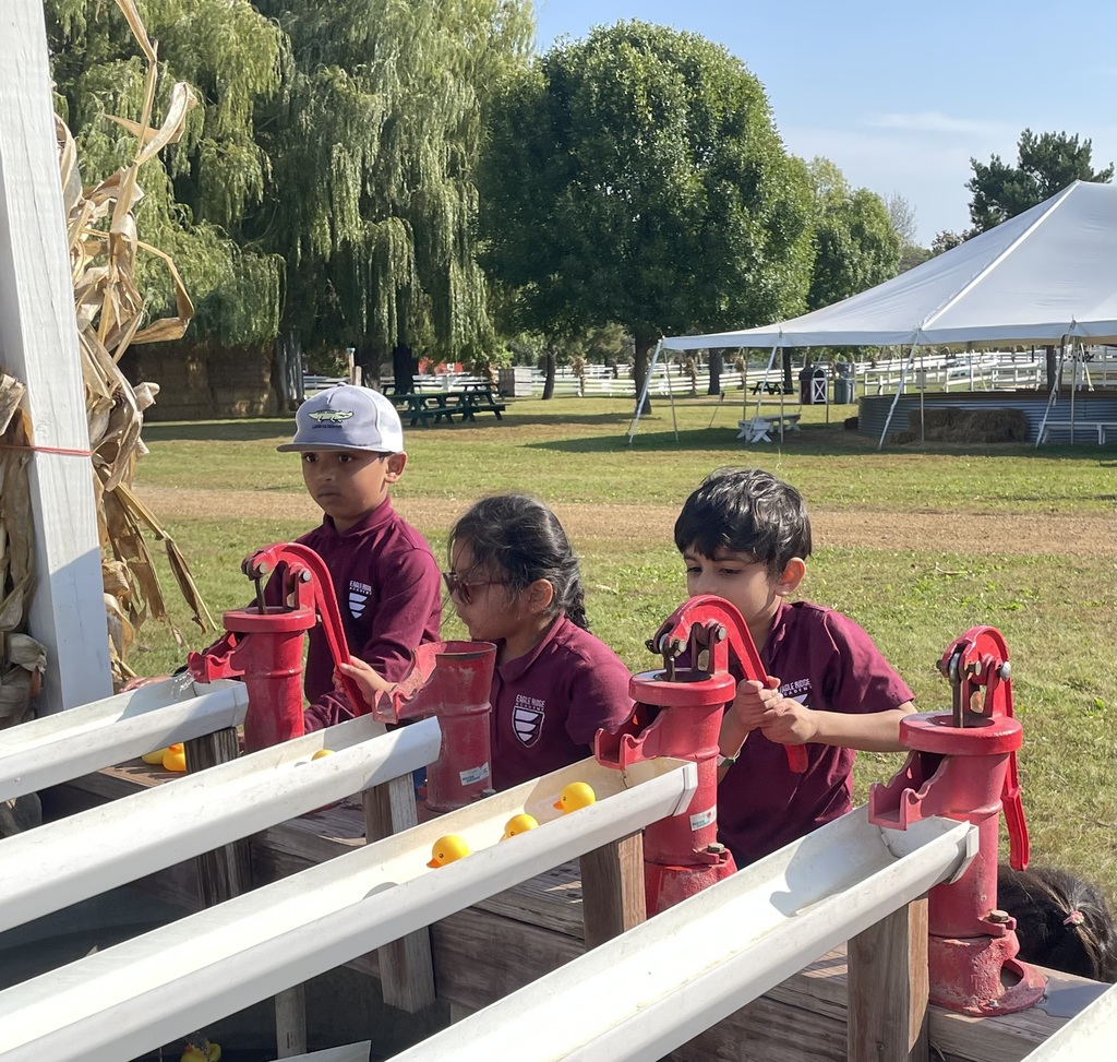 Kindergarten students at apple orchard