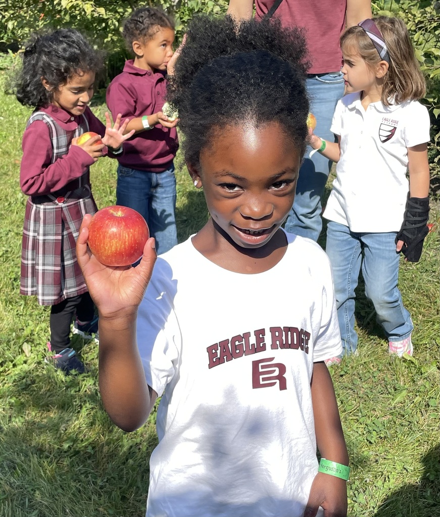 Kindergarten students at apple orchard