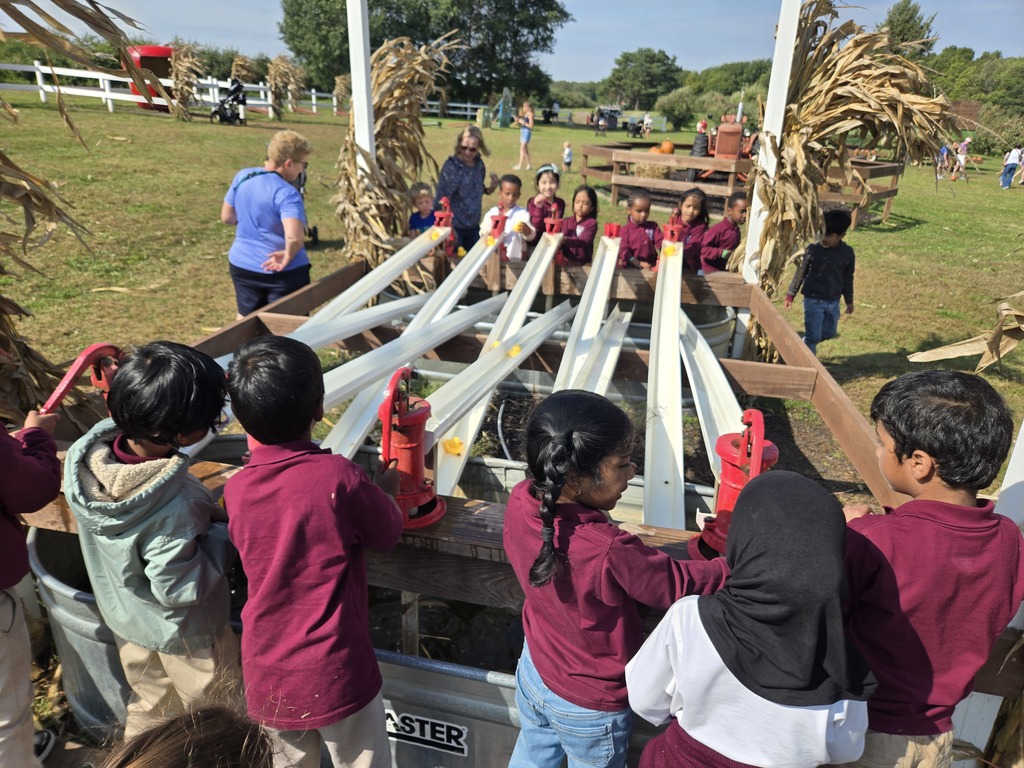Kindergarten students at apple orchard