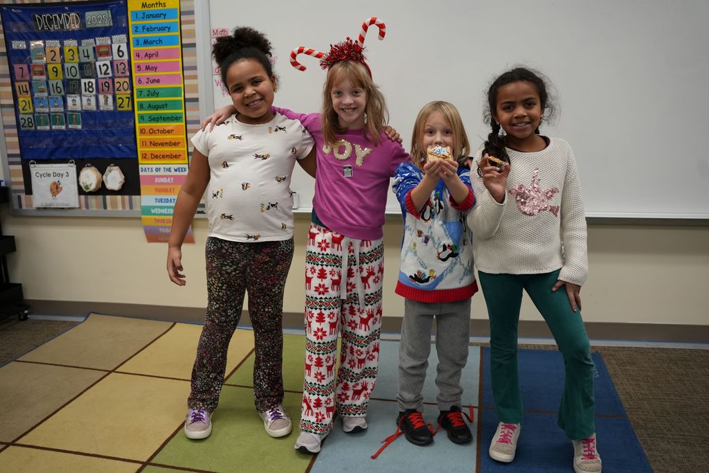 students in winter wear