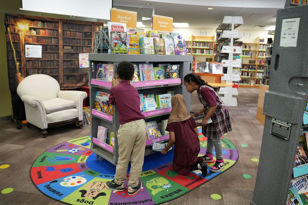 students at book fair