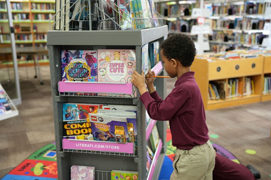 student at book fair