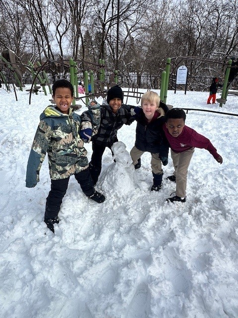 students in the snow