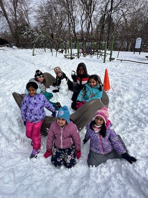 students in the snow