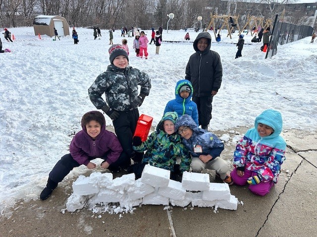 students in the snow