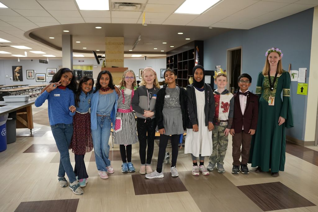 students in historical character costumes