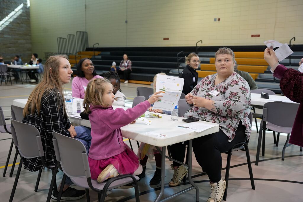 families at tables