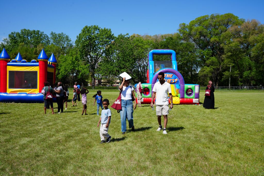 family with bounce house