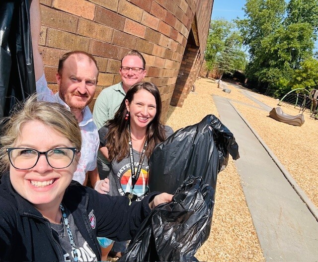 staff with trash