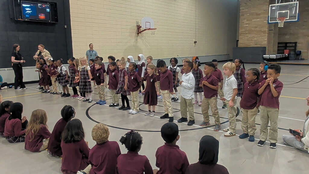 students in a line
