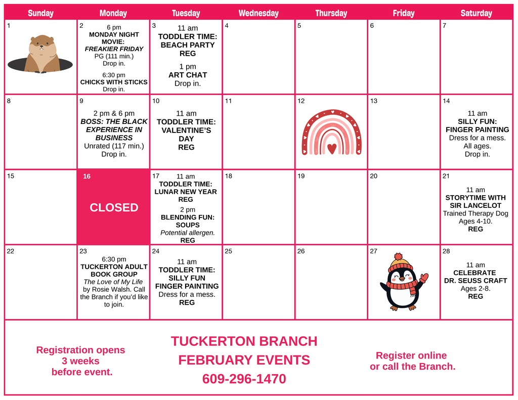 Tuckerton Library February Calendar