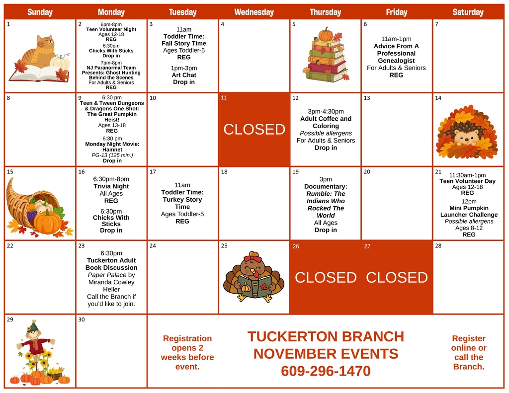 Library November calendar