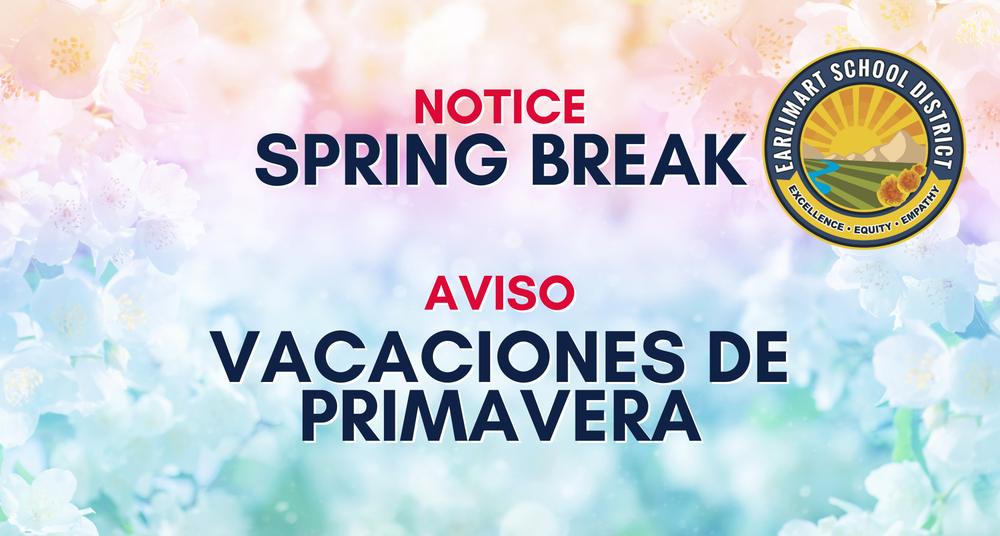 the words: "Notice: Spring Break" on a pestel background with the ESD logo