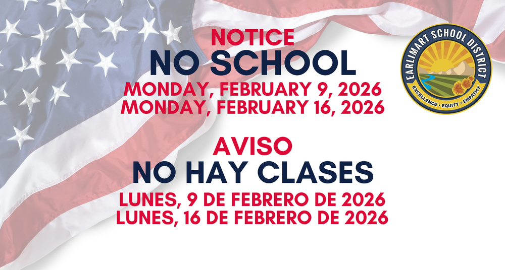 Notice NO School Monday, February 9, 2026 Monday, February 16, 2026 image of ESD logo and flag