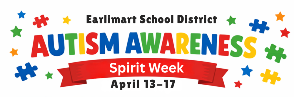 Image includes colorful puzzle pieces and announcement for Autism Awareness 'Spirit Week'