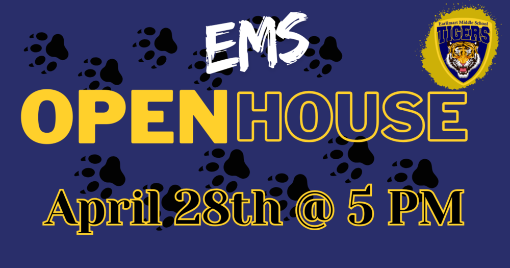 Image of Tiger logo with EMS Open House 4/28/26 at 5pm