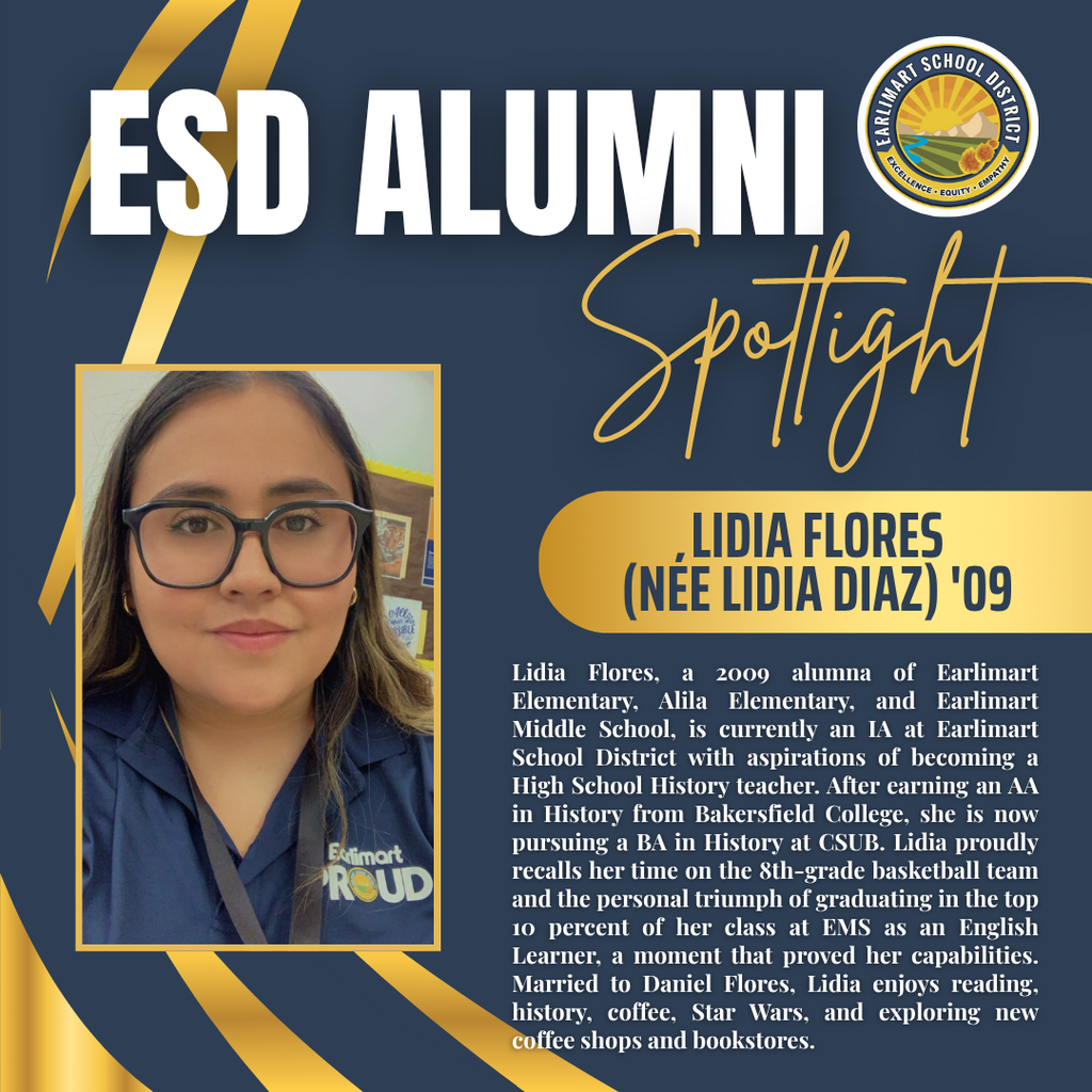 A graphic titled “ESD Alumni Spotlight” All written information about the featured alumna is included in the post text.
