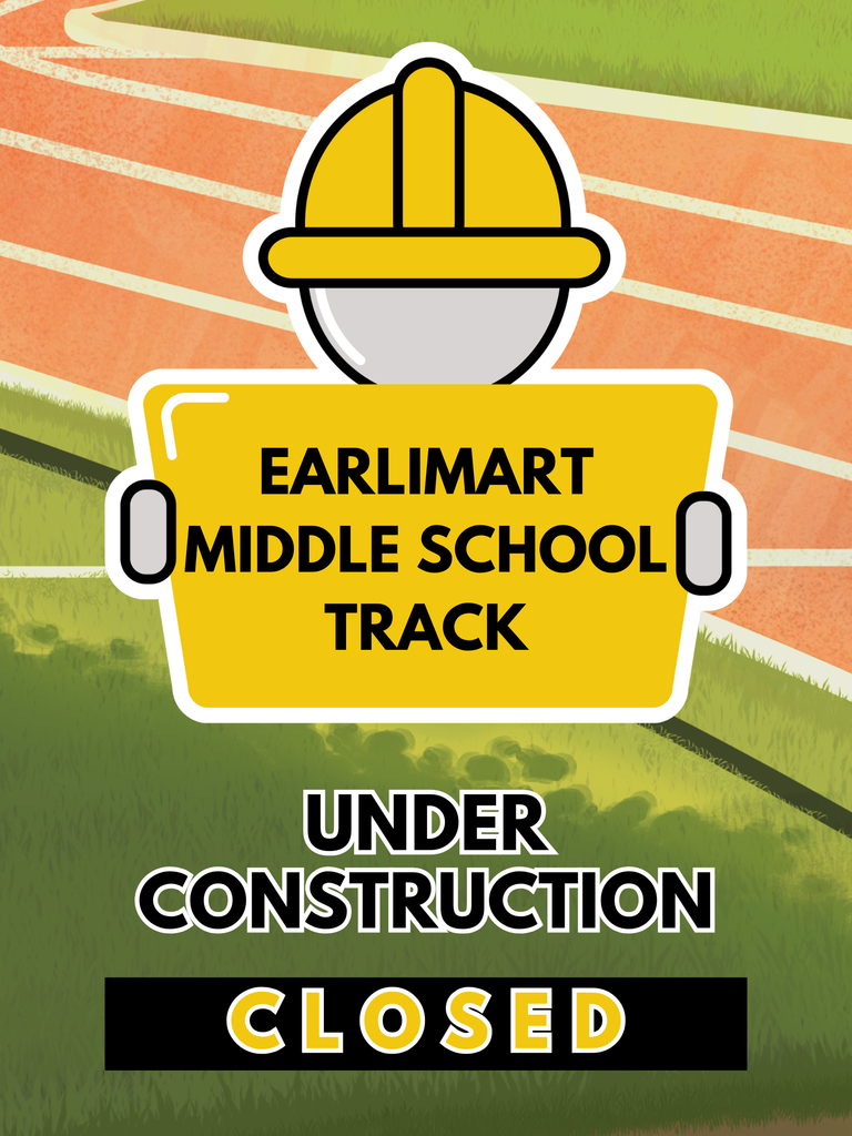 notice on running track background features construction worker icon with yellow sign: