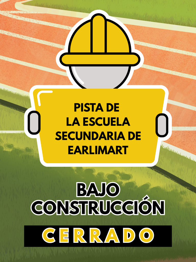 notice on running track background features construction worker icon with yellow sign: (Spanish)