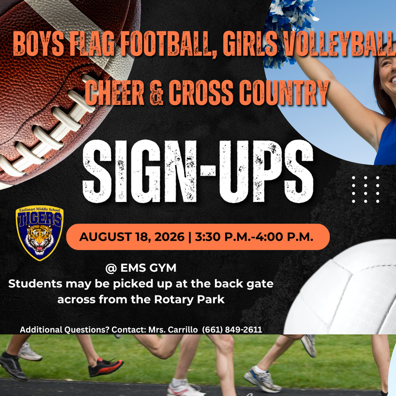Image includes information about EMS Fall Sports Sign-ups