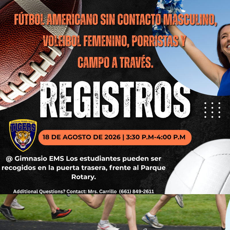 Image includes information about EMS Fall Sports Sign-ups